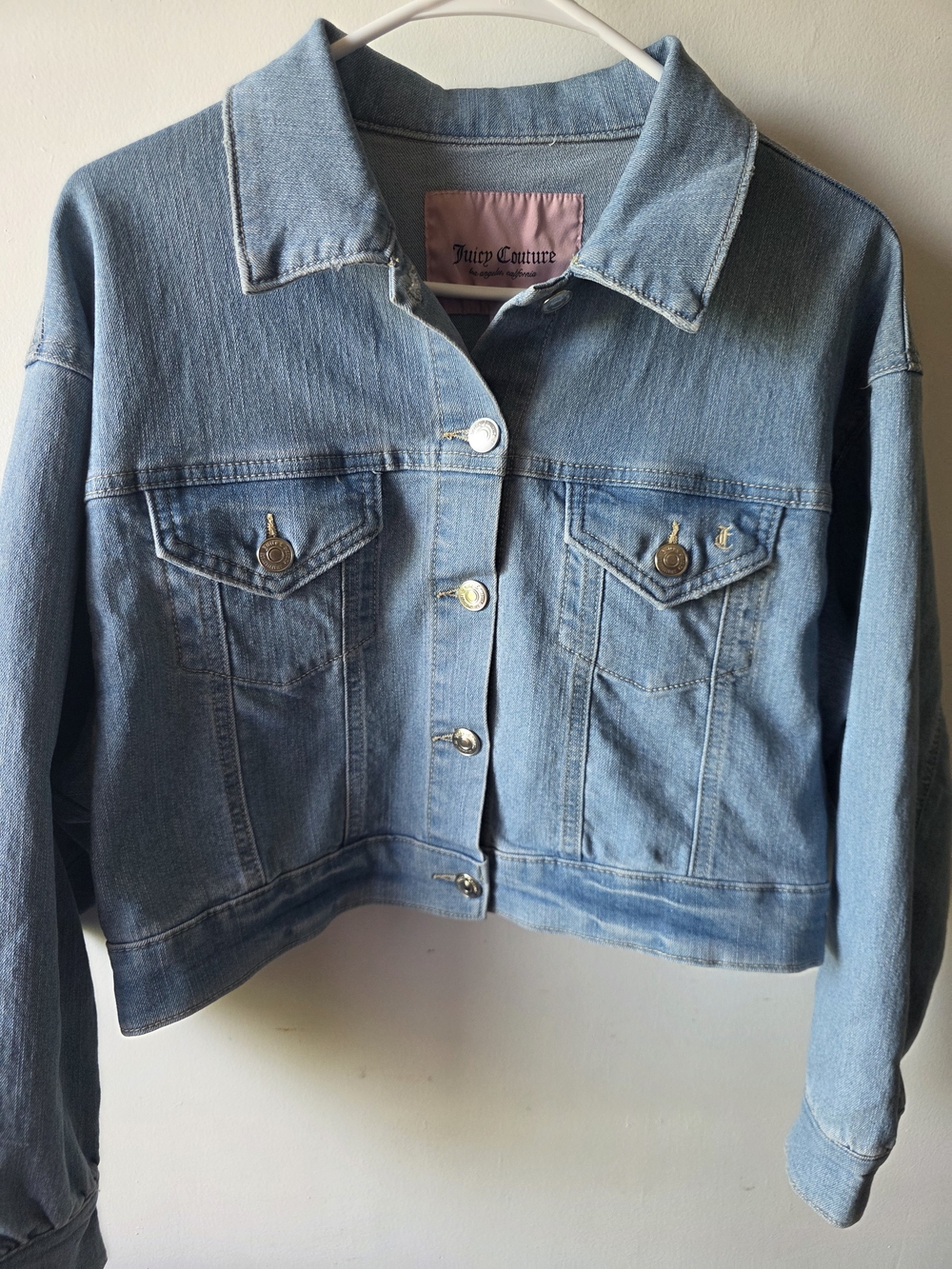 Juicy Couture Cropped Denim Jacket Women's Medium Light Wash Jean Jacket